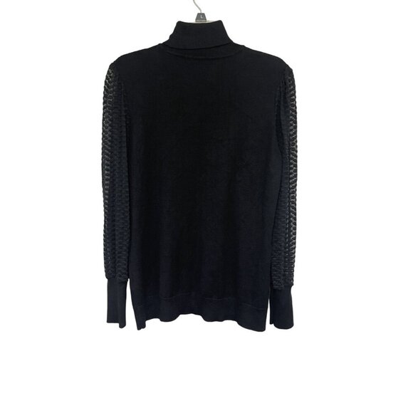 Adrianna Papell Black Turtleneck Sweater Textured‎ Sheer Sleeves Size Large - Picture 2 of 8